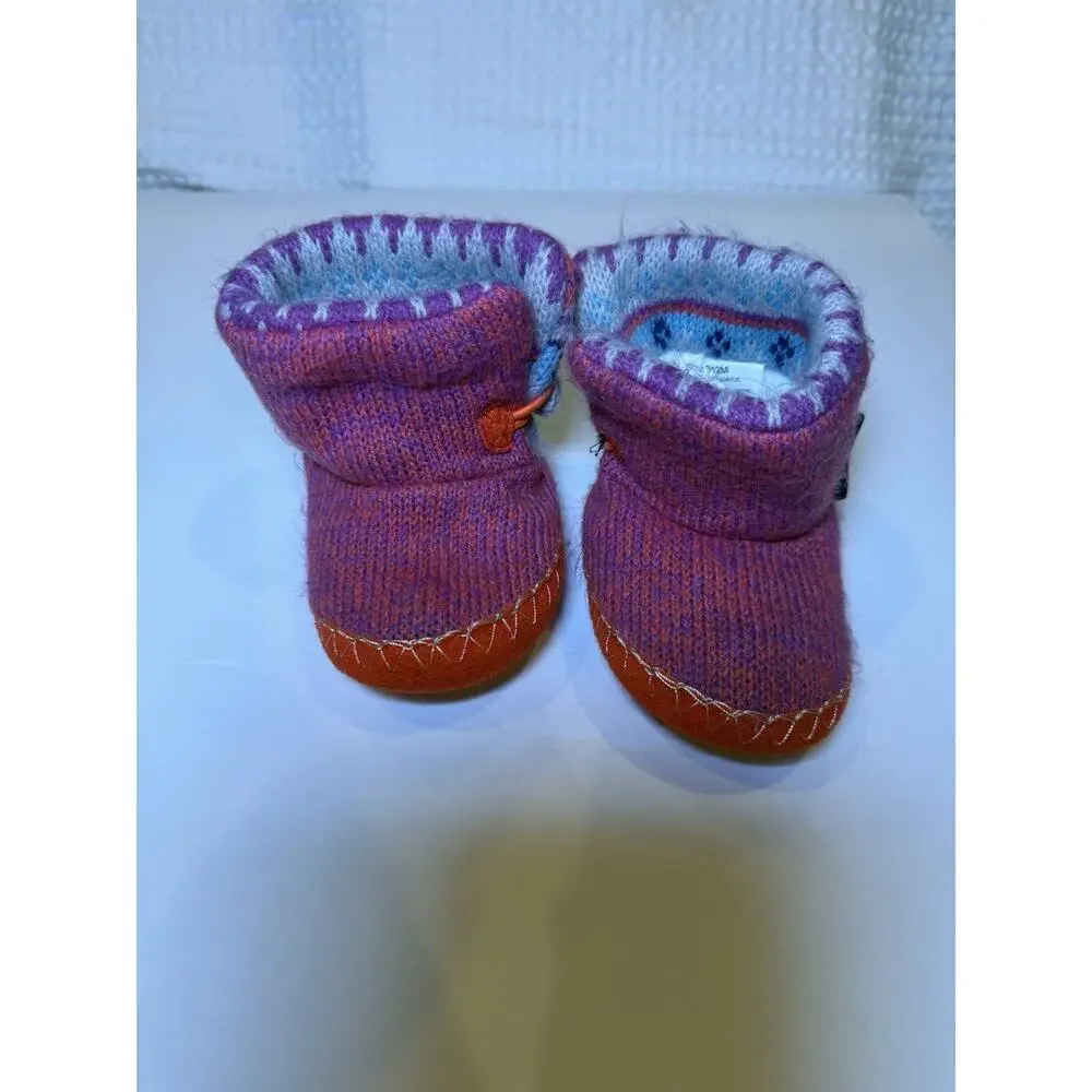 MUK LUKS Baby Girls Booties 6-12 Months Fair Isle Knit Slippers Red Purple Blue